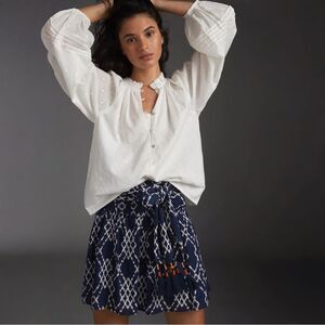 Anthropologie Rimbaud Tie-Waist Mini Skirt in Navy & White | Size Small